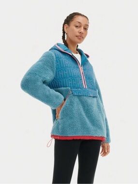 UGG Teal Sherpa Half-Zip Hoodie with Pink Trim